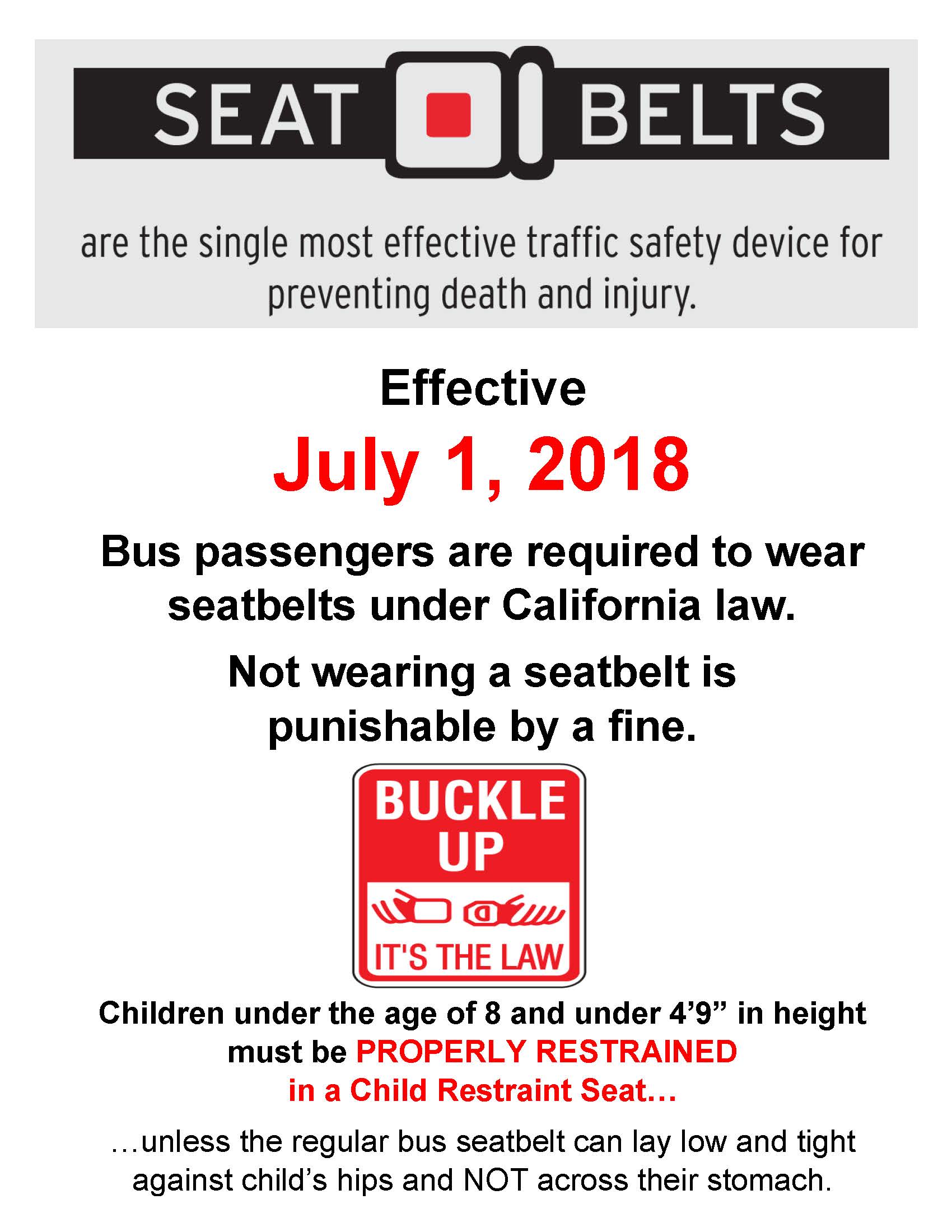 New California Seat Belt Law For Buses